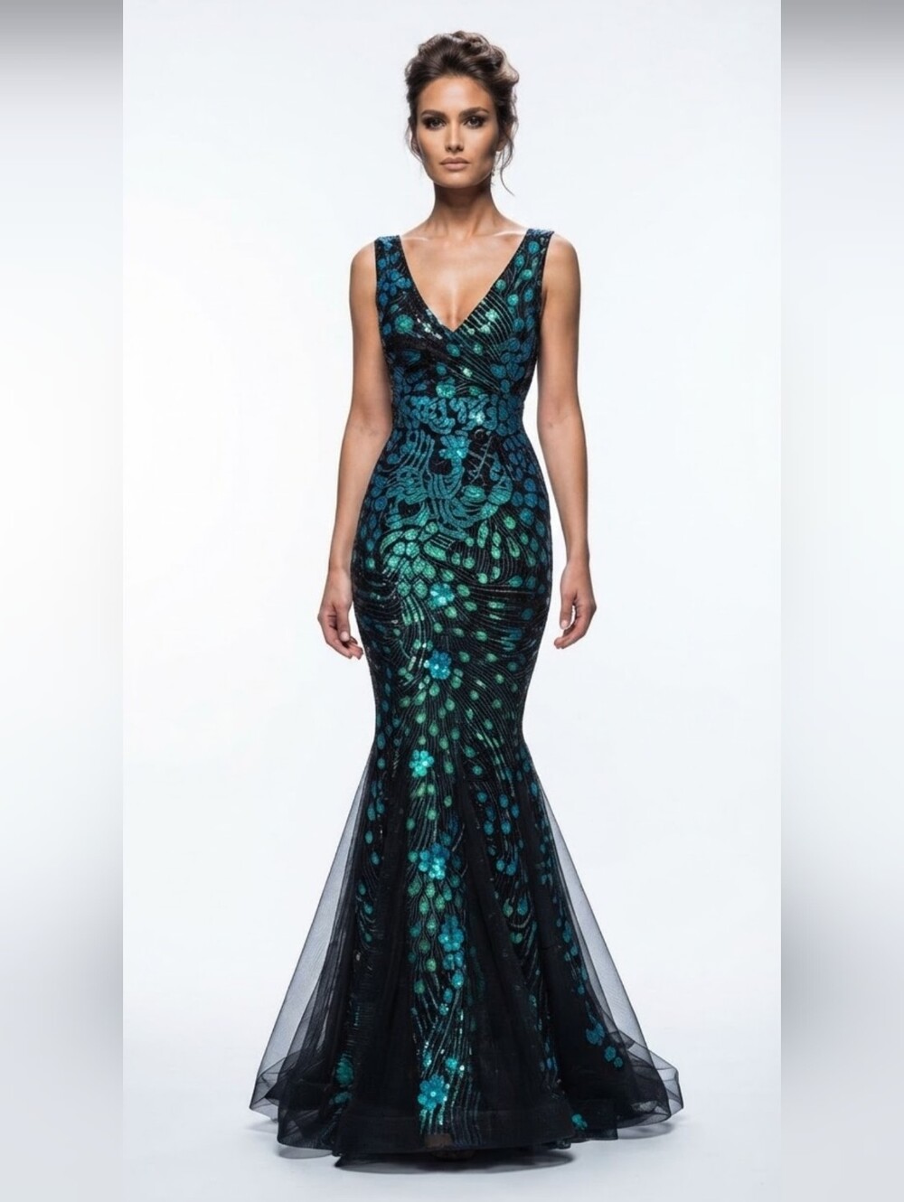 Dark Green, Floral, Tank, empire, Applique, Sequined Mermaid Gown CUSTOM